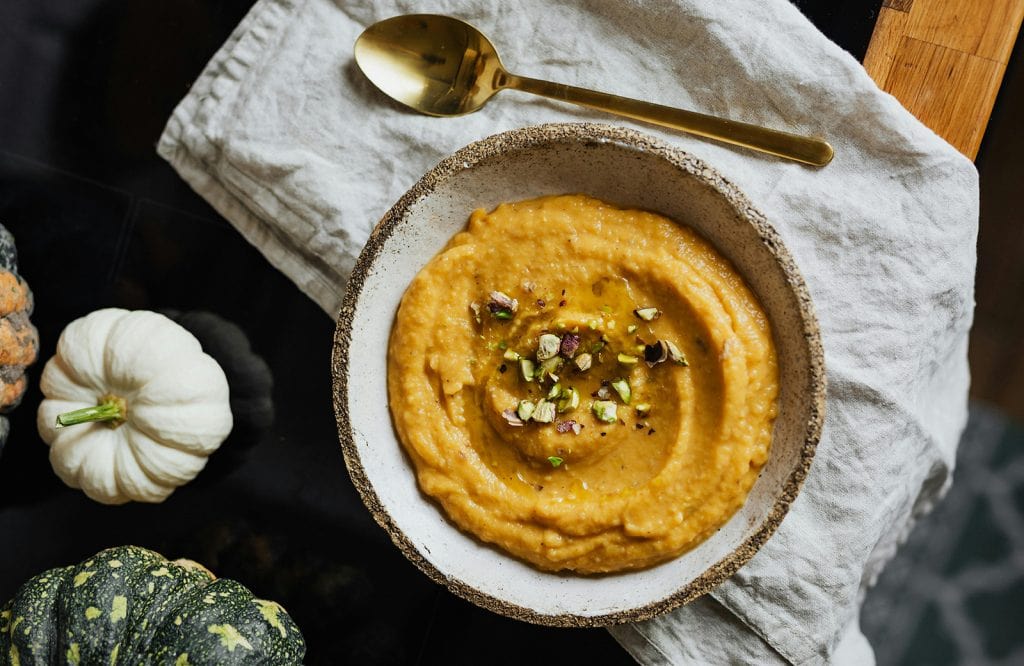 A bowl of healthy pumpkin soup